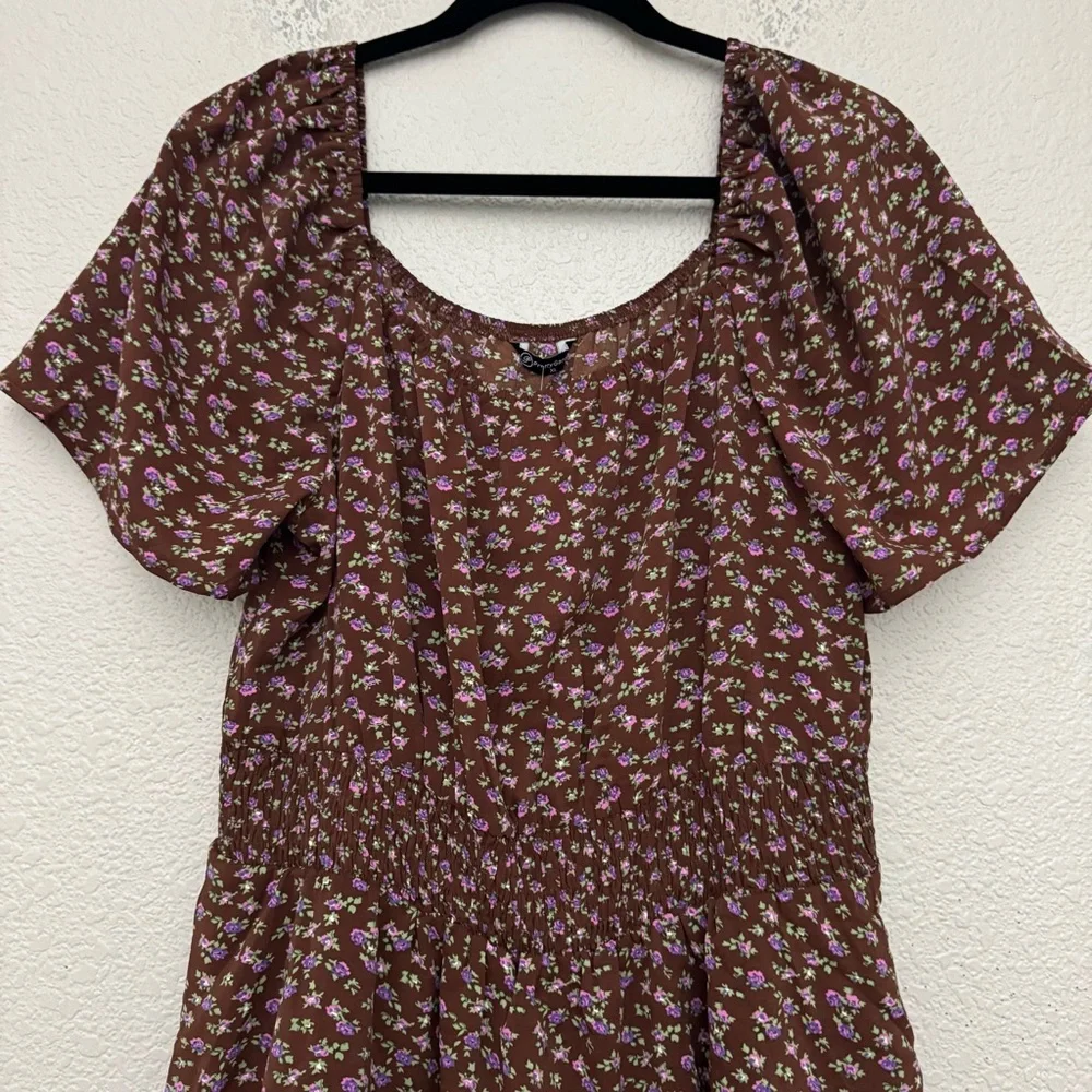 Pretty Garden Brown Floral Boho Swing Tiered Ruffle Summer Dress Size XL NWT - Picture 3 of 13